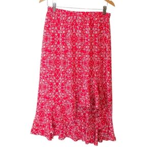 Maxi Studio High Low Red Floral Peasant Skirt M